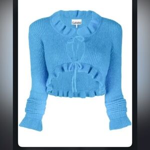 NWT Ganni Soft Wool Long Sleeve Cardigan Top in Cloisonne Size XS